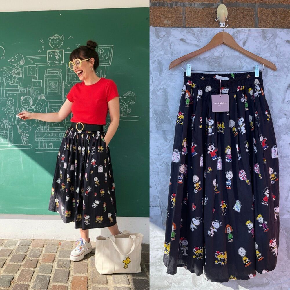 Veronica Polène Paris Snoopy Skirt | Made in Italy Peanuts Character Midi OS